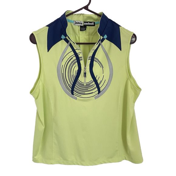 VTG Y2K Jamie Sadock Sleeveless Neon Zip Tank Top L Retro Sporty Futuristic - Picture 1 of 8